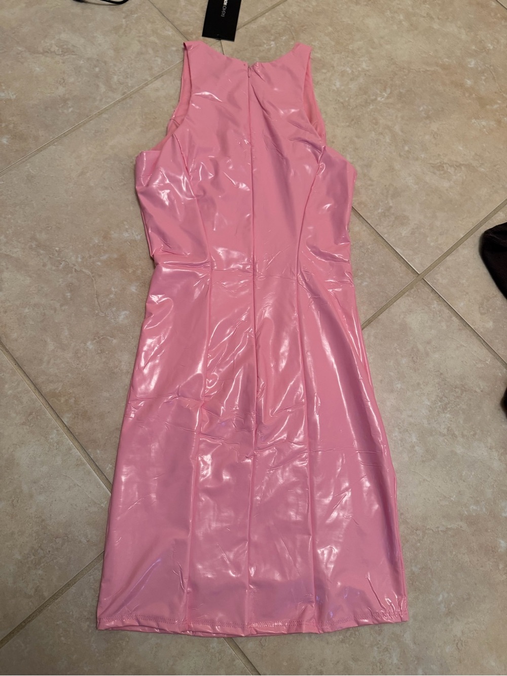 Fashion Nova Pink PVC Vinyl Mini Dress Barbie - Picture 3 of 3